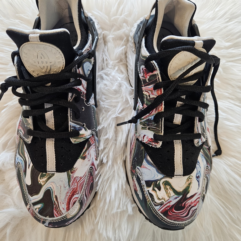Nike Air Huarache Sneakers with Black and Multicolor Swirl